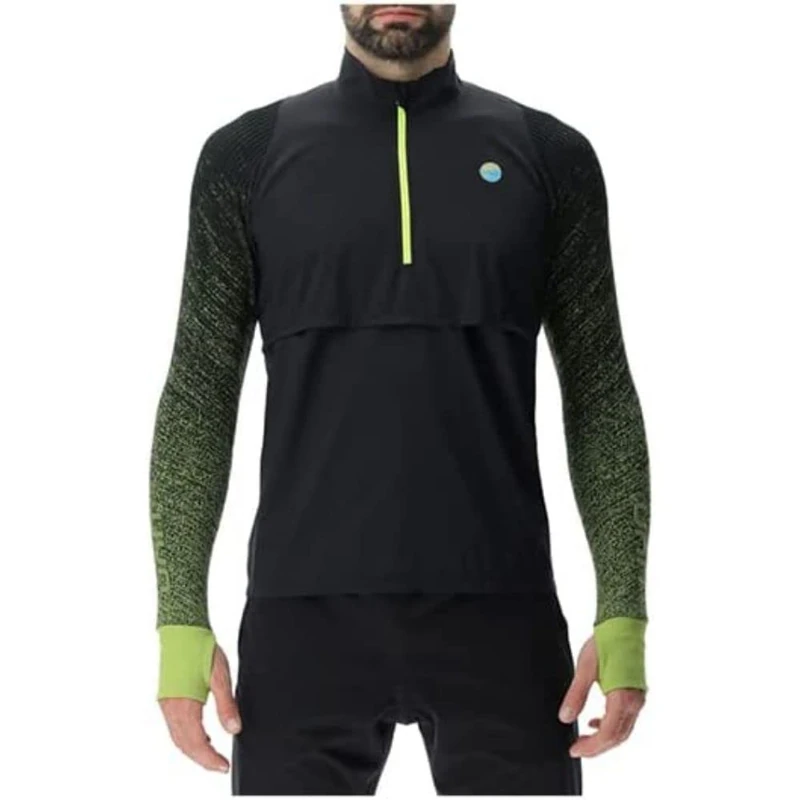 UYN O102433 RUNNING EXCELERATION WINDPROOF SHIRT LONG SL.ZIP UP Jacket Men's Black/Lime XL