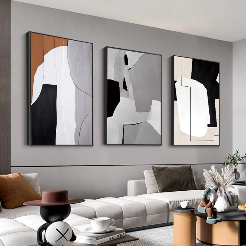 MPLONG Wall Art, Set of 3 Black and White Simple Natural Contemporary Abstract Color Blocks Canvas Prints, Aesthetic Wall Decorations for Living Room, Bedroom, Kitchen, Office (Black, 24" X 32")
