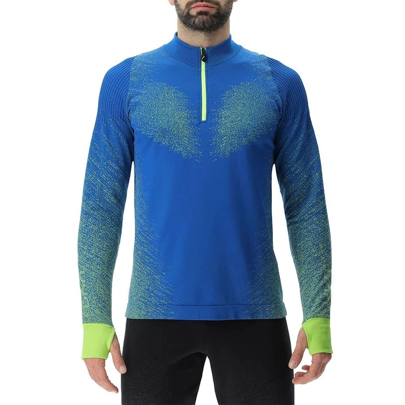UYN O102095 Running EXCELERATION Long SL.Zip UP T-Shirt Men's Lapis/Lime M