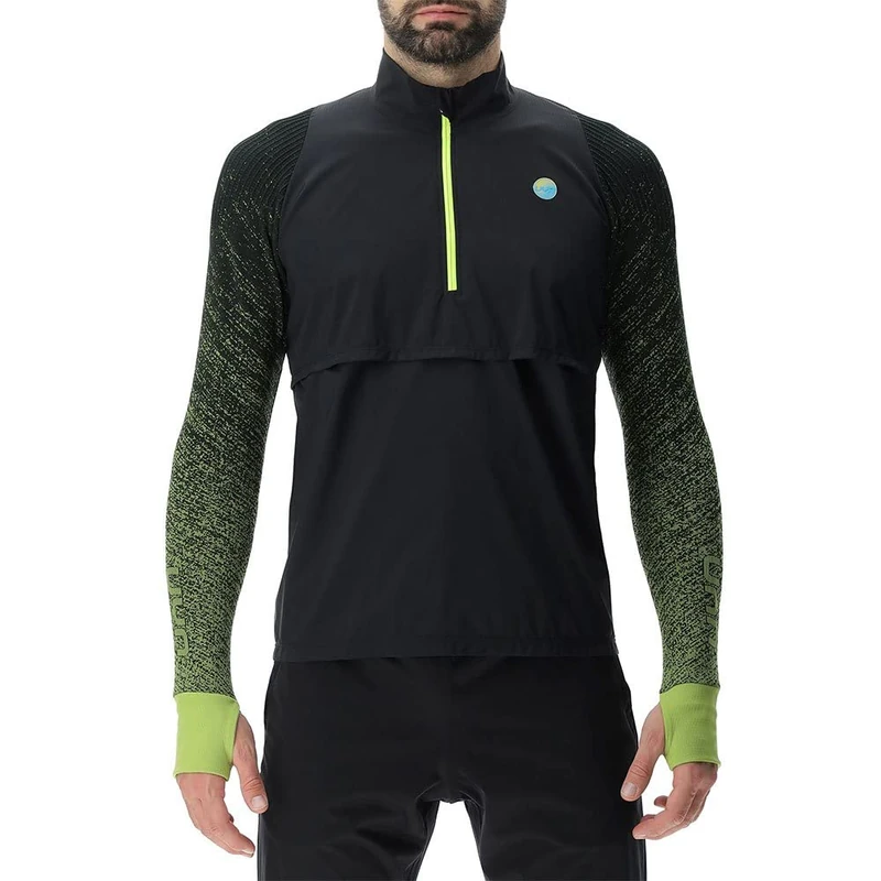 UYN O102433 RUNNING EXCELERATION WINDPROOF SHIRT LONG SL.ZIP UP Jacket Men's Black/Lime L