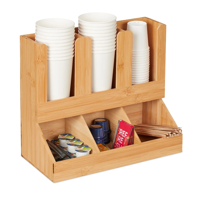 Relaxdays Coffee Organiser, Accessory, 6 Shelves, Bamboo, HxWxD: 29.5x34.5x17 cm, Station, Storage, Tea, Natural