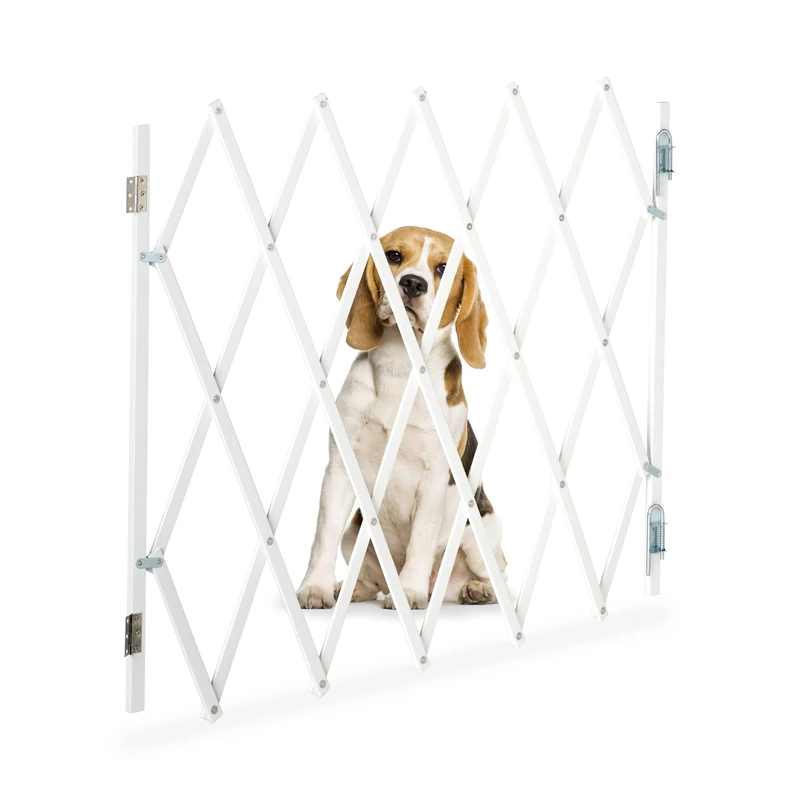 Relaxdays Safety Gate, Dog Barrier, Extendable up to 118 cm, 69-82.5 cm high, Bamboo & Iron, Stairs & Doors Guard, White