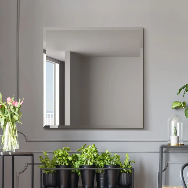 MirrorOutlet The Moderni - Large Bevelled edged Modern Square Wall Mirror 31" X 31" (80cm X 80cm) Silver Mirror Glass On A Black Backing
