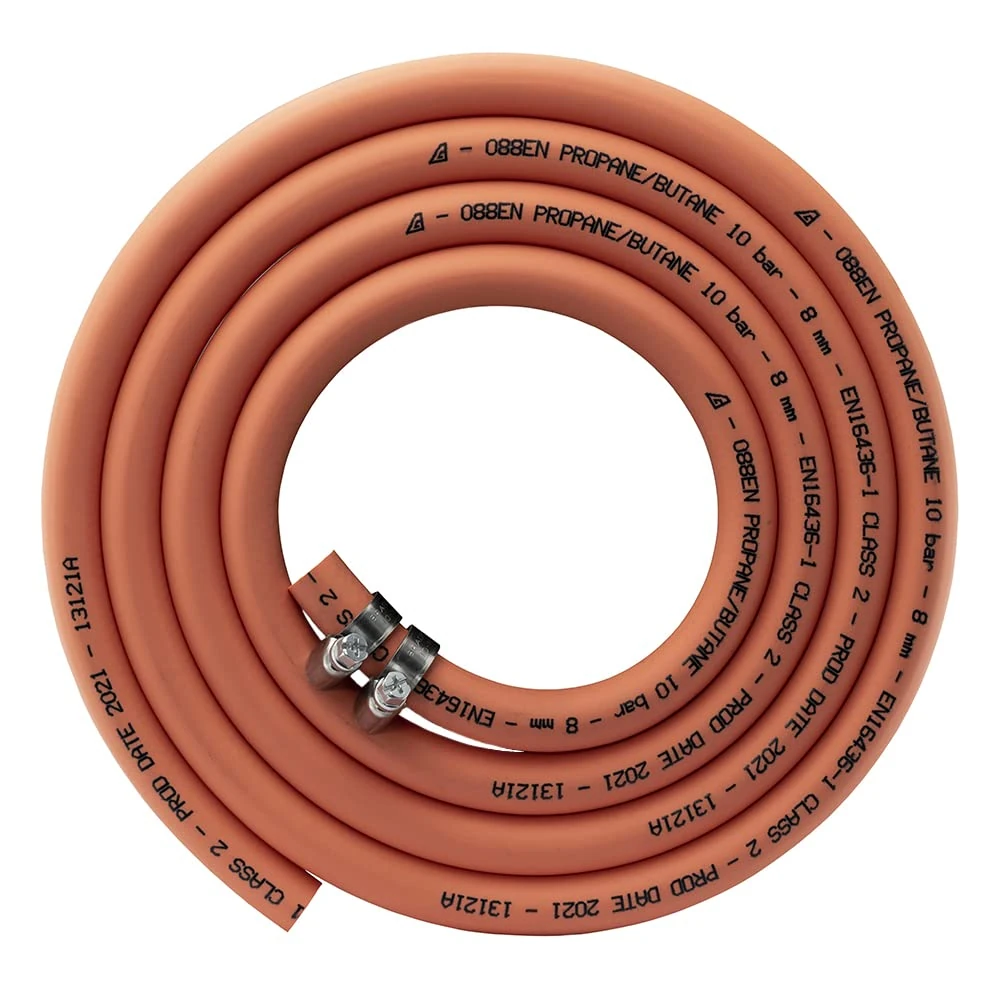 3m Length of 8mm British Standard Gas Pipe for Propane/butaine Date Stamped 2025 + 2 x Hose Clips