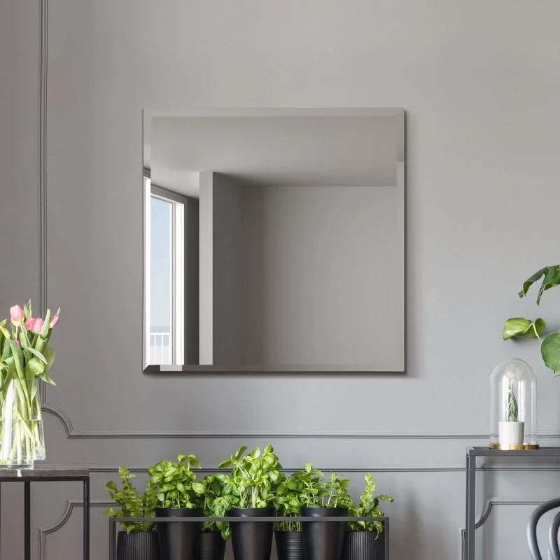 MirrorOutlet The Moderni - Large Bevelled edged Modern Square Wall Mirror 24" X 24" (60cm X 60cm) Silver Mirror Glass On A Black Backing