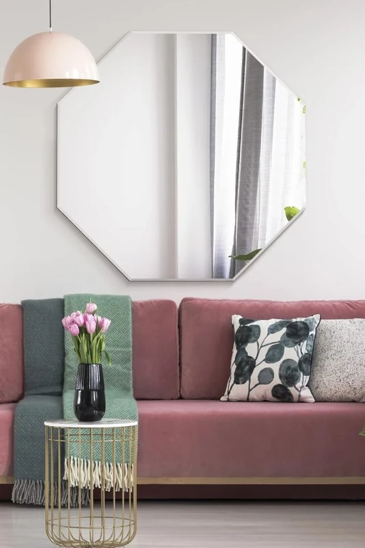 MirrorOutlet The Octa - Large Bevelled edged Modern Octagonal Wall Mirror 39" X 39" (100cm X 100cm) Silver Mirror Glass On A Black Backing