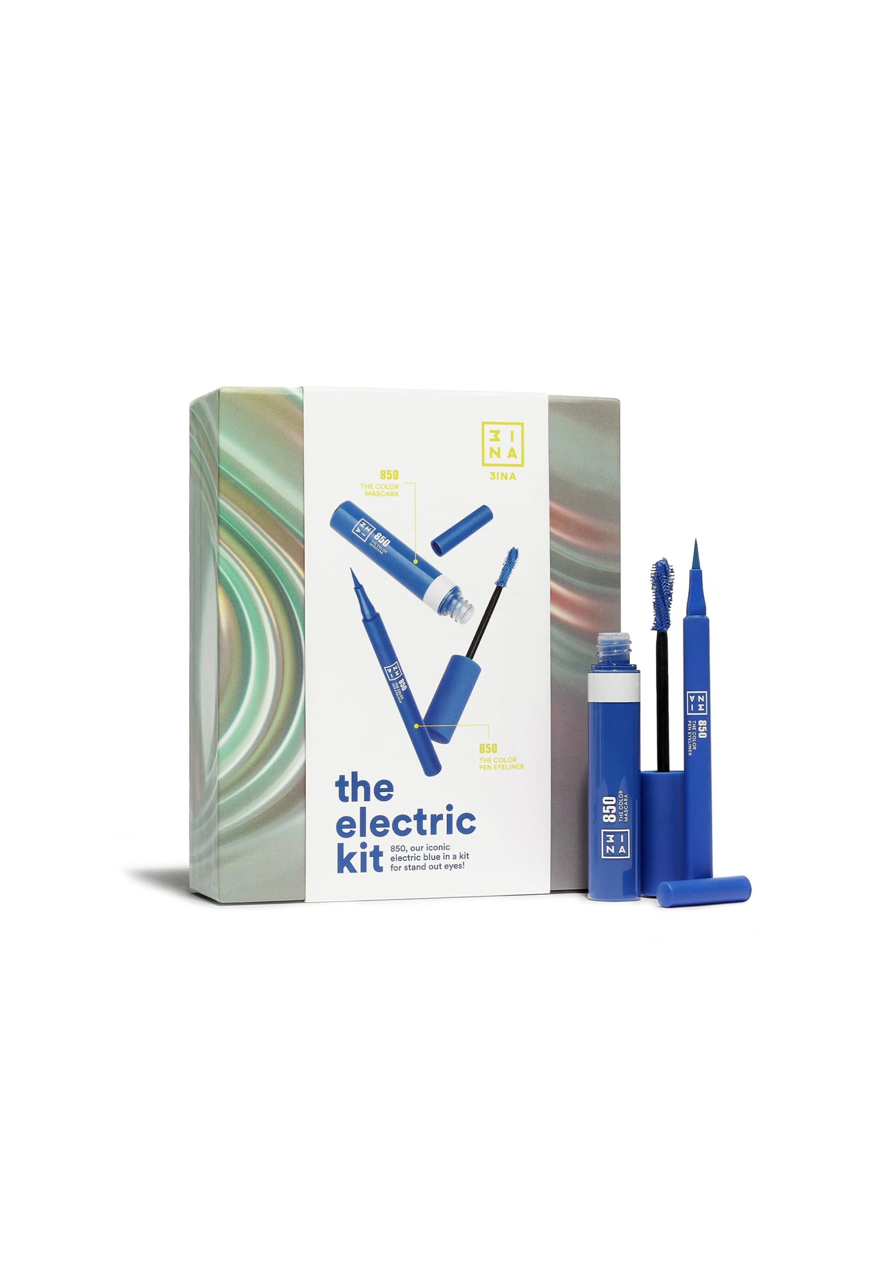 3ina MAKEUP - The Electric Kit - Kit The Perfect Electric Blue - The Color Pen Eyeliner 850 + The Color Mascara 850 - Longwear & Intense Colour Make-up Kit - Vegan - Cruelty Free