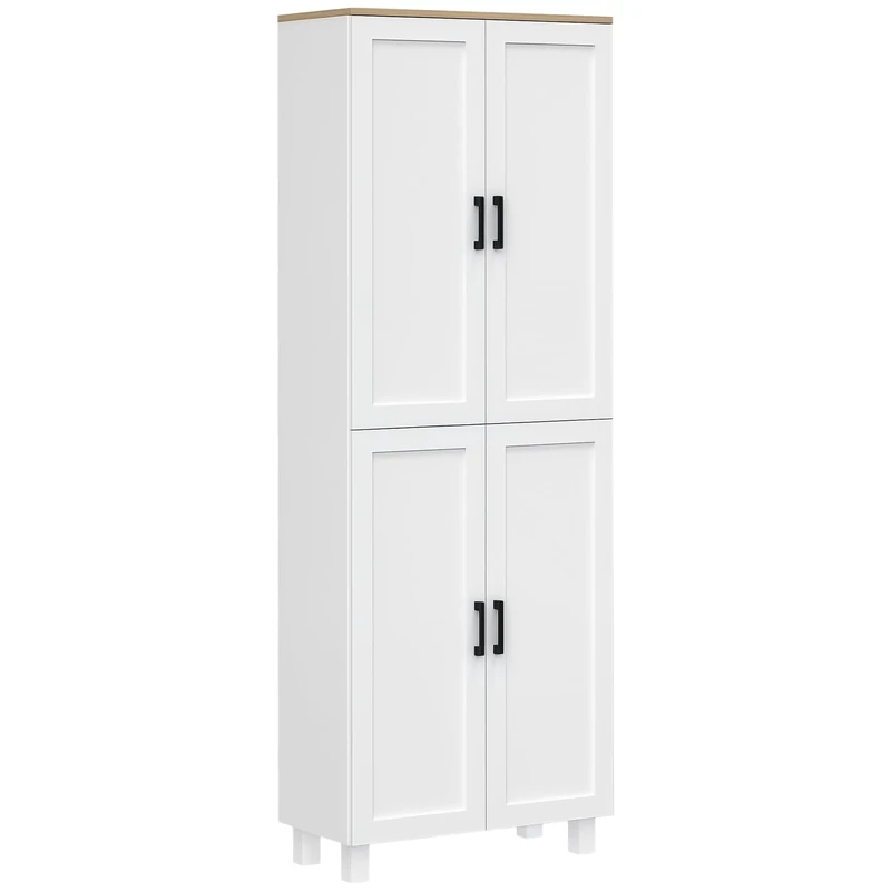HOMCOM Freestanding Kitchen Cupboard, 4-Door Storage Cabinet with Adjustable Shelves, Modern Kitchen Pantry for Dining Room, 170cm, White