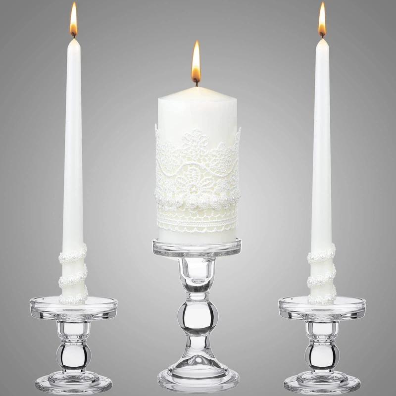 Irenare Unity Candles with Holder for Wedding Ceremony Wedding Decortions Accessories Glass Candle Holder Pillar Candle for Formal Events Church(Classic Style)