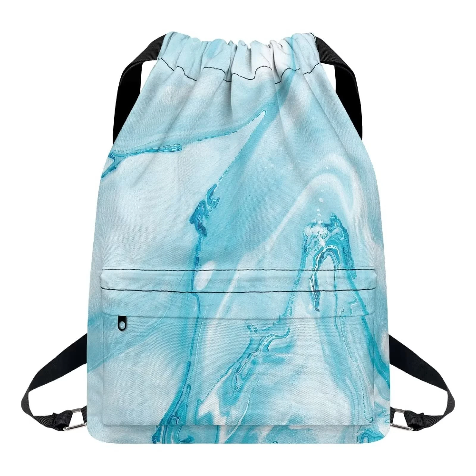 Dolyues Marble Drawstring Bags for Women Men Sport Ball Gymsack with Zipper Pocket Water Resistant String Swimming Bag Multi-Functional Sackpack