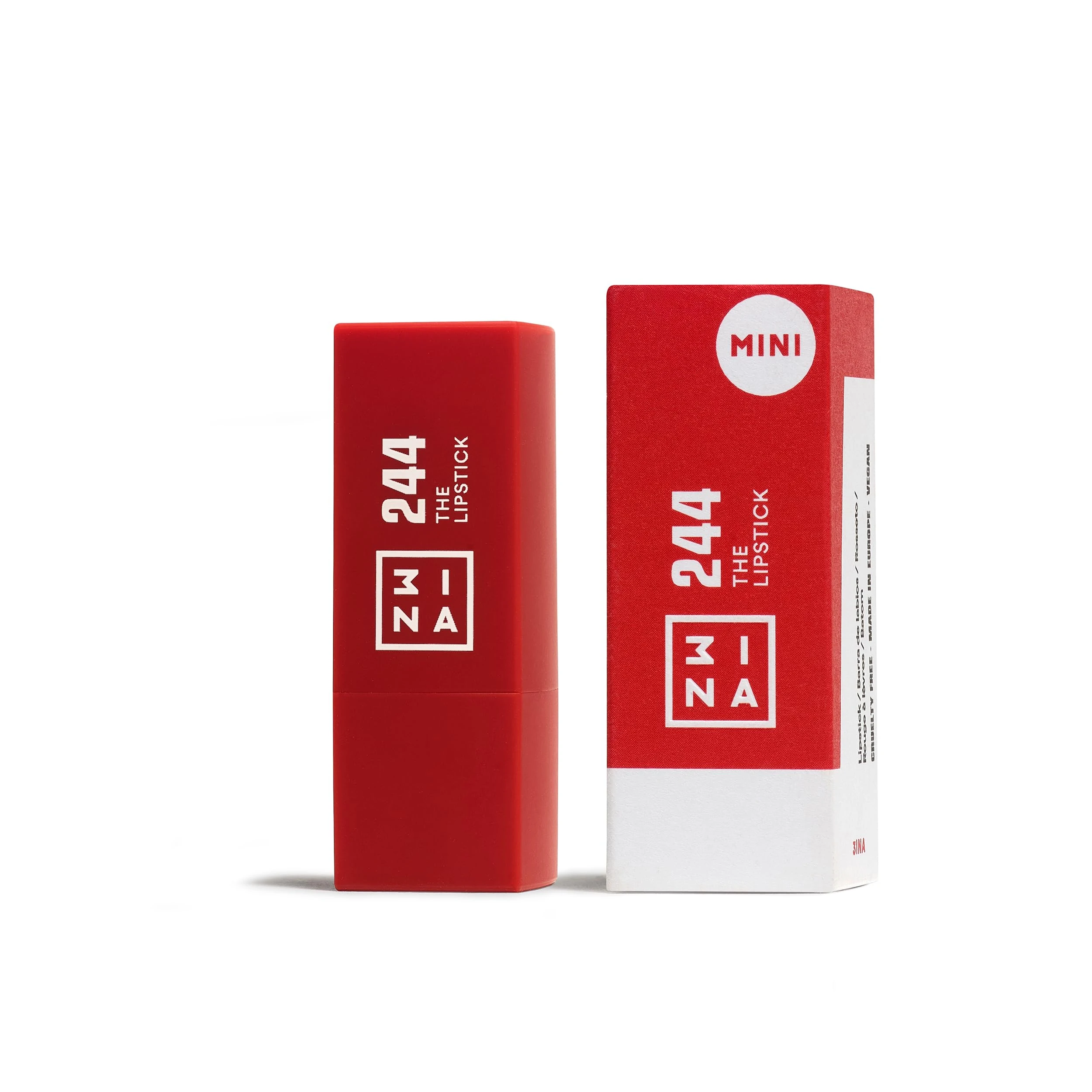 3INA MAKEUP - The Lipstick 244 (Mini) - Red Lipstick w Vitamin E & Shea Butter to Nourish the Lips - Travel Size Lip Colour