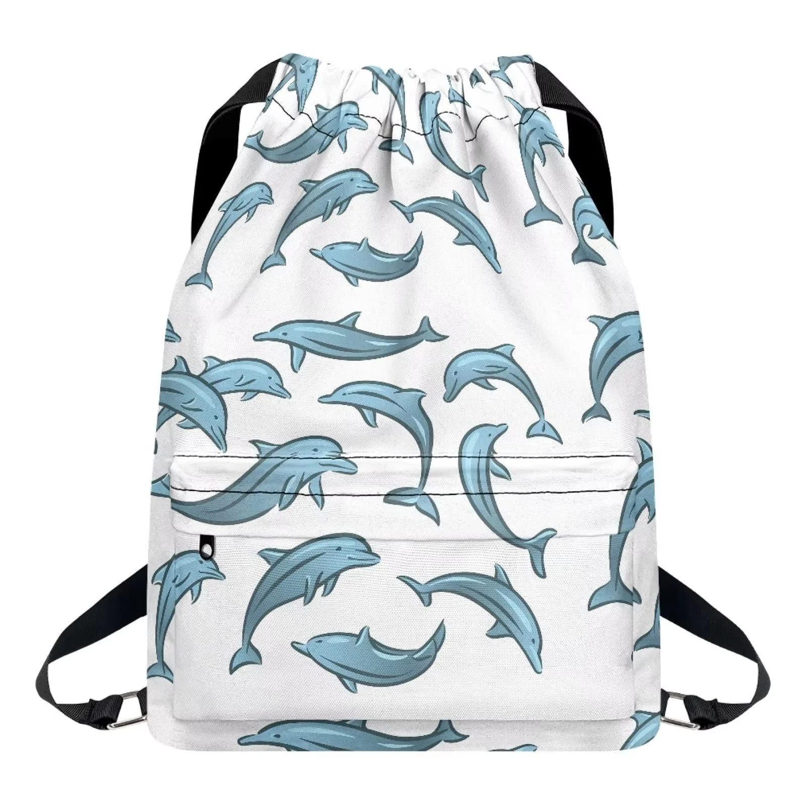 Dolyues Dolphin Drawstring Bags Print for Girl Boy Large String Swim PE Bag with Zipper School Travel Portable Backpack Multi Functional Sack Pack