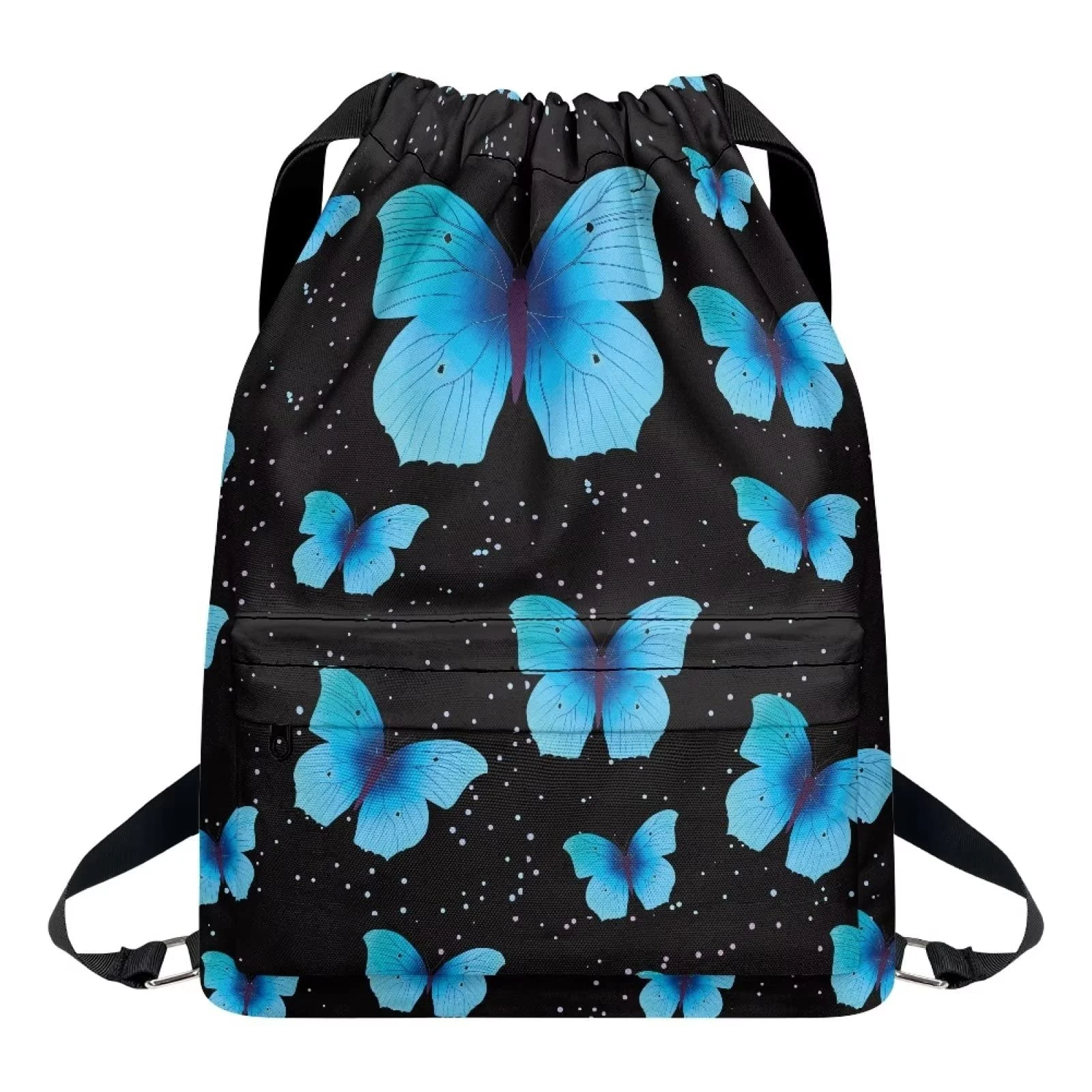 Dolyues Butterflies Backpack Water Proof String Swimming Bag Yoga Dance Gymsack with Zipper Pocket Suitable for Sport School, Portable Dance Yoga Gymsack for Women Girl