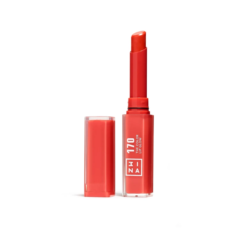 3INA MAKEUP - The Color Lip Glow 170 - Coral Red Colour Lip Balm with Shea Butter to Moisturise the Lips - Shiny and Glowy Colour Lipstick - Highly Pigmented Lip Colour