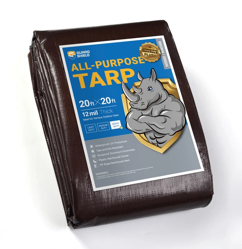 GUARD SHIELD Tarps Heavy Duty Waterproof Brown/Green Plus+ 20x20 FT 12 mil