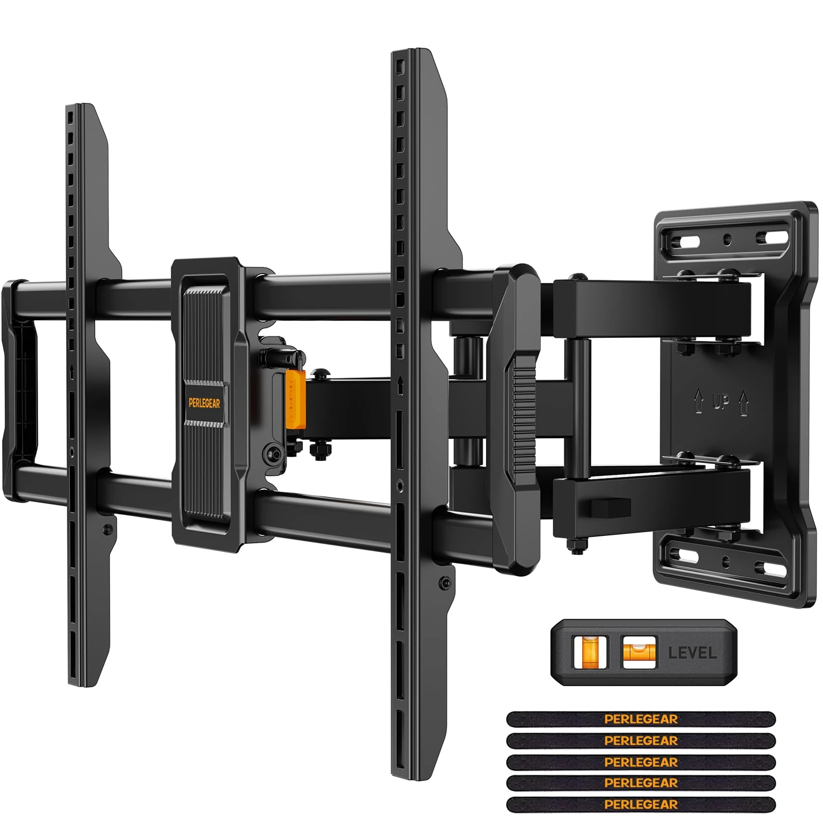 Perlegear TV Wall Bracket for 42–84 Inch Flat/Curved TVs up to 60 kg, Tilt and Swivel Wall Brackets with Dual Arms, Full Motion TV Wall Mount Max VESA 600x400mm, PGLF12