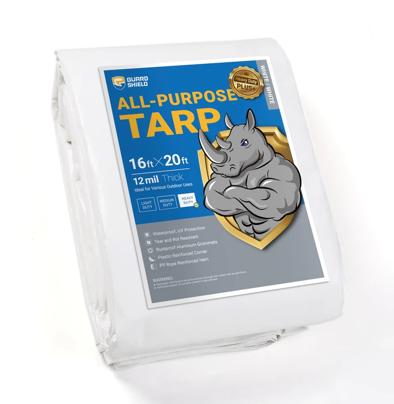 GUARD SHIELD White Tarp Heavy Duty Waterproof Plus+ 16x20 FT Large 12 mil