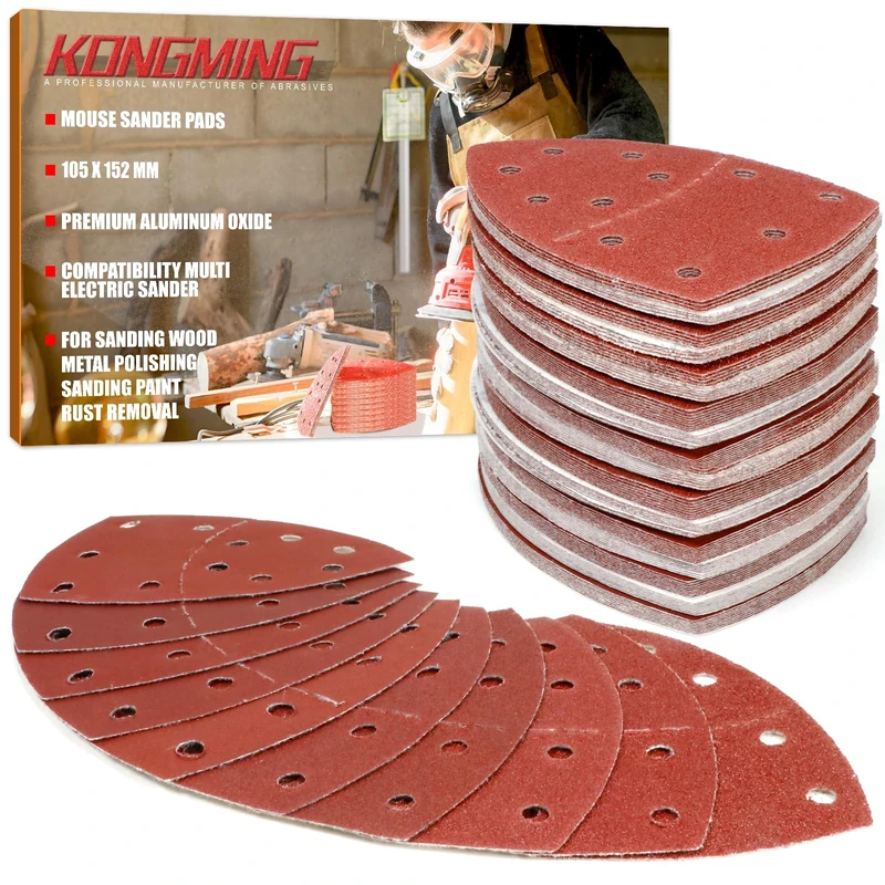 KONGMING Mouse Sander Pads 11 Hole 100 Pcs Sanding Pads Hook And Loop Grit 40 60 80 100 120 180 240 320 400 600 for Multi Electric Sander