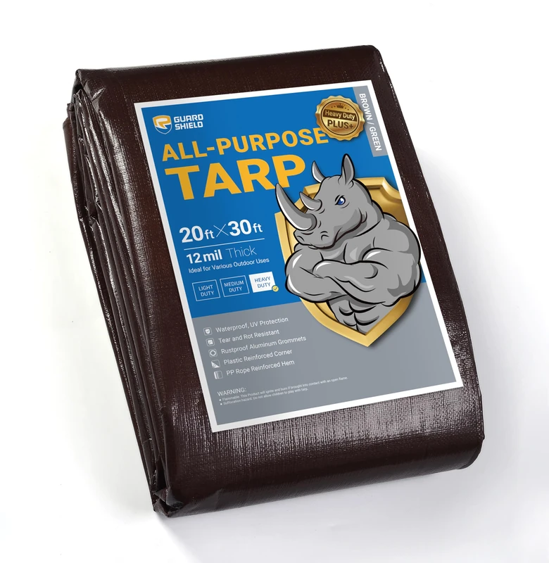 GUARD SHIELD Brown Tarp 20x30 Feet Large Plastic Tarps Heavy Duty Waterproof Outdoor Tarpaulin Cover 12mil