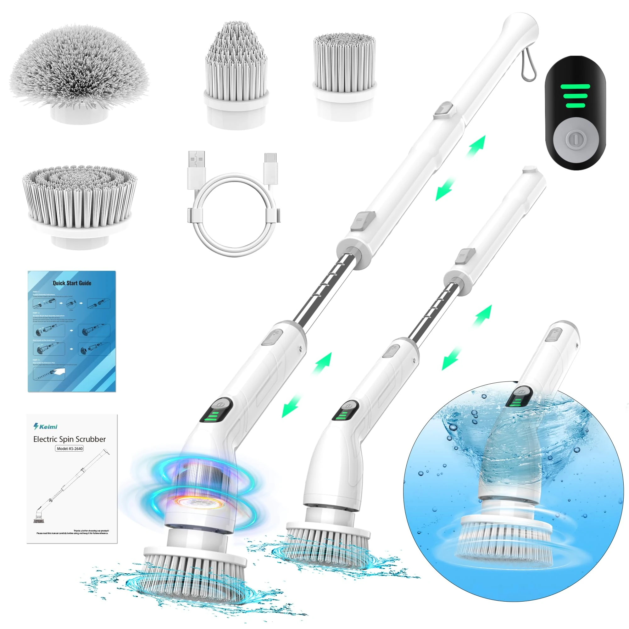 Keimi Electric Spin Shower Scrubber - Full-Body IPX7 Waterproof Rechargeable with 4 Replaceable Scrubber Heads, Adjustable Speeds