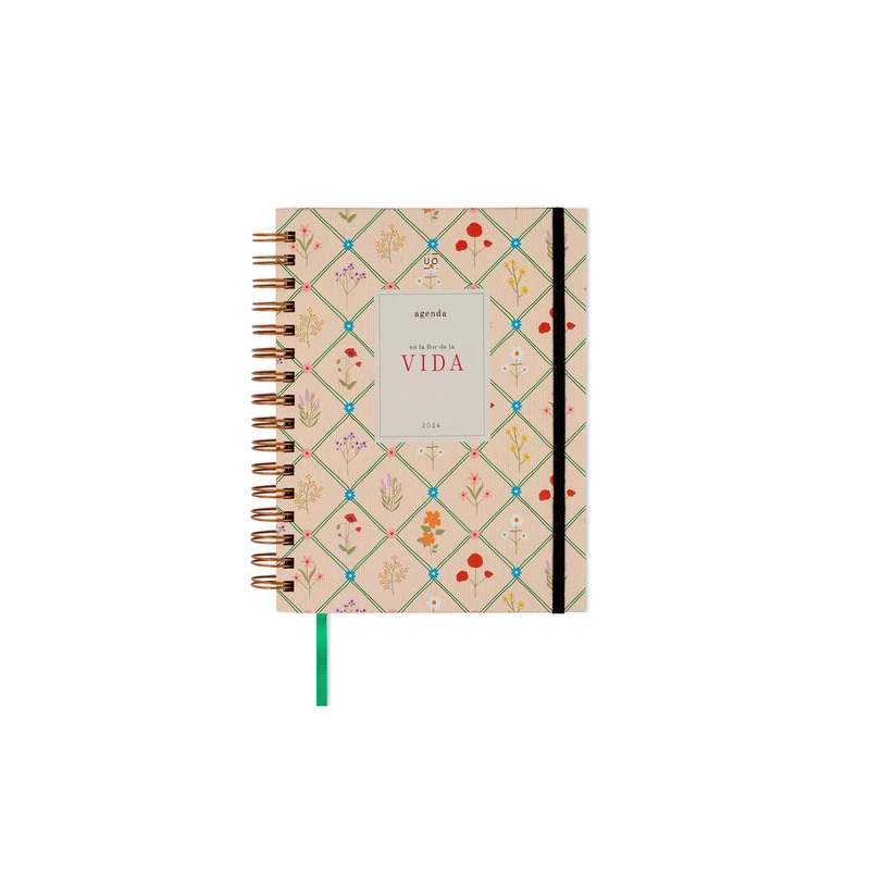 UO Annual Diary In the Flower of Life Week to View: Starts in January 2024 and ends in December 2024, Hardcover, Includes 127 Stickers, Elastic Band and Record Tape, Flowers