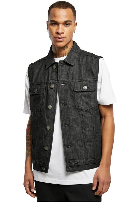 Urban Classics Men's Tb514-denim Vest Jacket, Black Washed, M