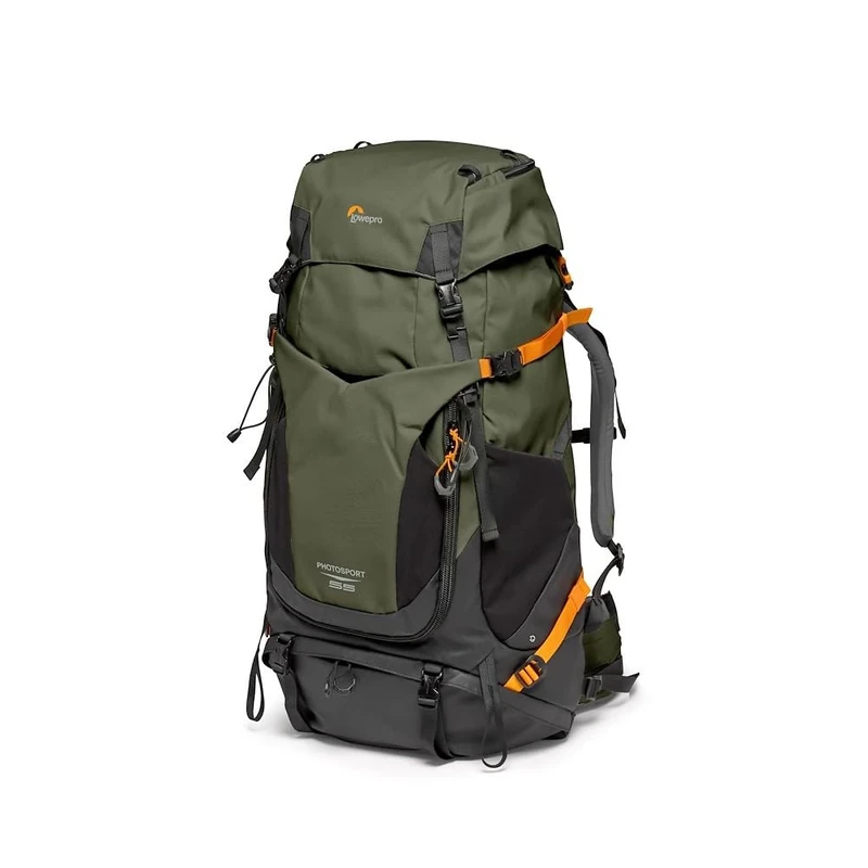 Lowepro PhotoSport PRO BP 55L AW IV Recycled Fabric Backpack for SLR Cameras, Front/Rear Access, Removable Camera Insert, Accessory Straps, Size S/M, Dark Grey/Green