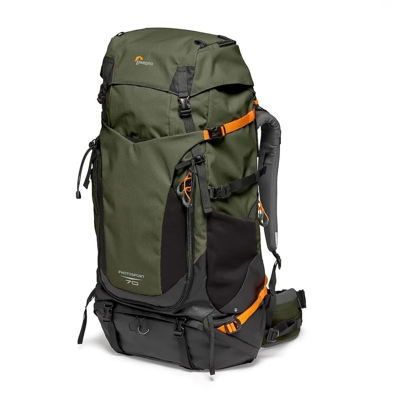 Lowepro PhotoSport PRO BP 70L AW IV Recycled Fabric Backpack for SLR Cameras, Front/Rear Access, Removable Camera Insert, Accessory Straps, Size S/M, Dark Grey/Green