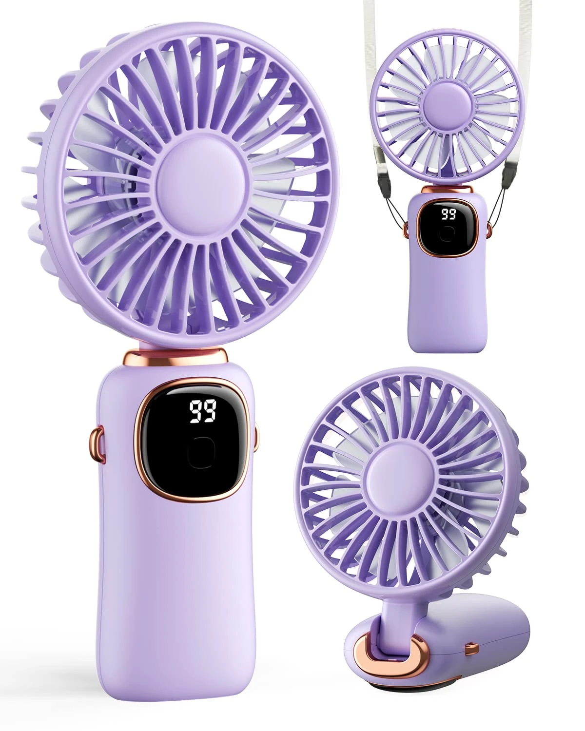 coldSky Portable Handheld Fan, 4000mAh Battery Operated 3 in 1 Multifunction Personal Travel Fans with Digital Display, 90° Foldable Desk Fan with Base, 5 Speed Lash Fan for Makeup/Commute/Office