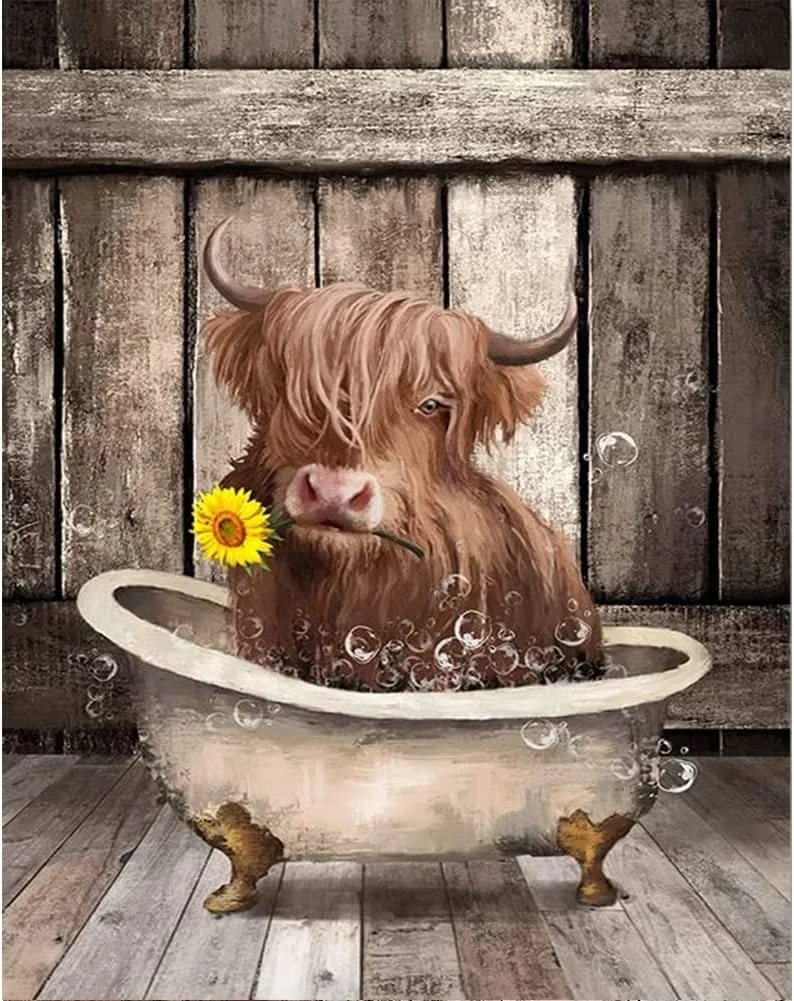 SYMON Cross Stitch Kits for Adults,Highland Cow,11CT Counted Printed Cross Stitch Kits,15.74 ×19.68 Inch