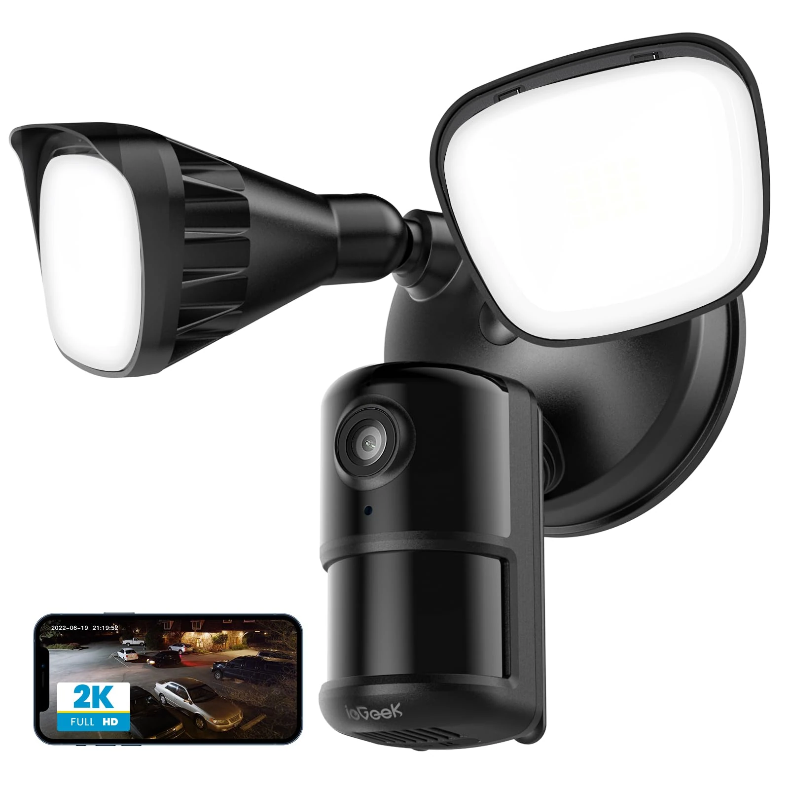 ieGeek 2K Security Floodlight Camera with Color Night Vision - Security Camera Outdoor with PIR Motion Sensor, 2.4G Wireless WiFi Wired Home CCTV Camera System, 2600lm Lights,2-way Audio,IP65,Alarm