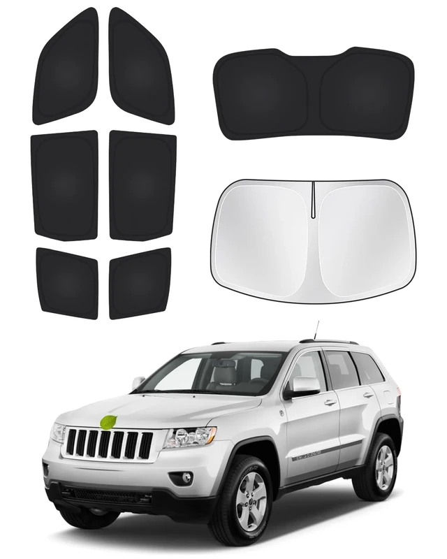 Canvcle Sunshades for Jeep Grand Cherokee 2011-2021 Windshield Sunshade Side&Rear Windows Sun Visor Privacy Protection Keep Vehicle Cool Black 8PCS Set