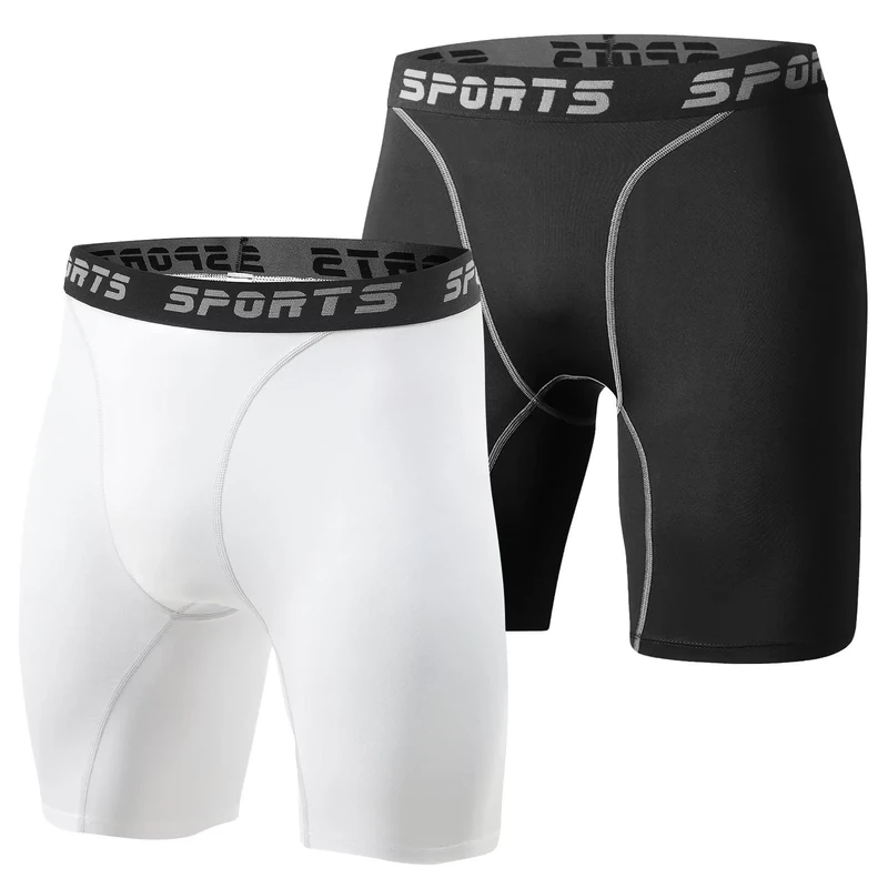 Sillictor Compression Shorts Men Anti Chafing Running Underwear Men Gym Shorts Breathable Tight Mens Sports Boxers for Cycling Workout Football,Moisture Wicking Muscle Support 3325 Black White M