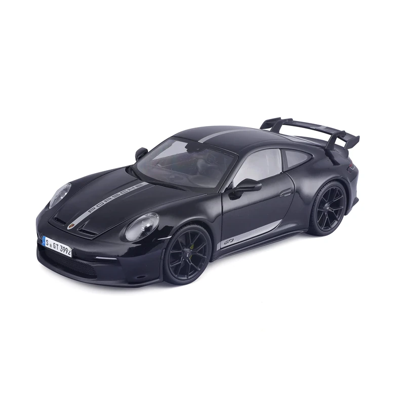 Porsche Maisto 911 GT3 (2023): Model Car in 1:18 Scale, Doors, Boot and Bonnet, Movable, Black with Stripes (536458BKS)