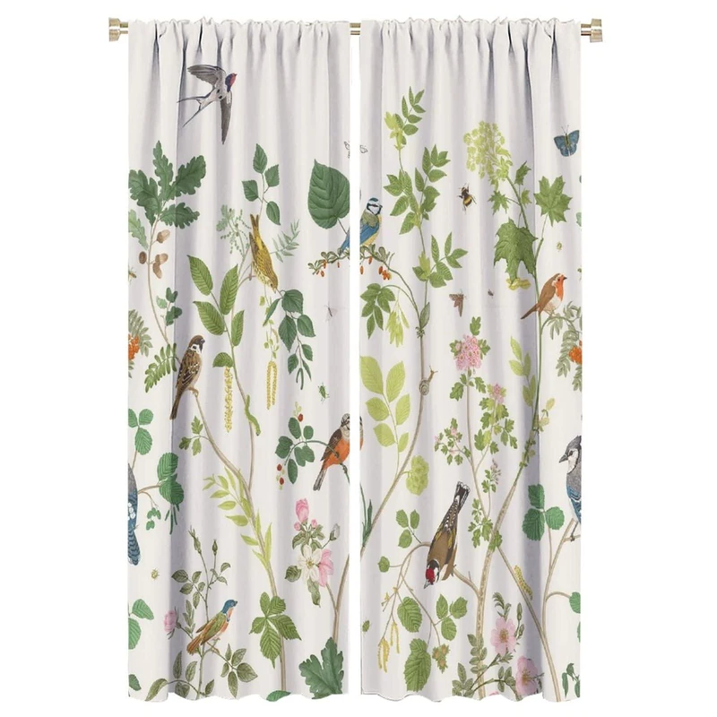 GoDazzling Bird Blackout Windows Curtains, Rod Pocket Colorful Nature Vintage Floral Tropical Jungle Plant Rustic Flower Tree Retro Print Pattern Curtains, for Bedroom Living Room 42x63in 2 Panels