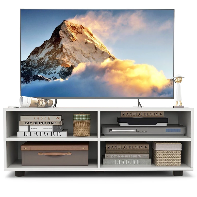 CASART TV Stand, 3-Tier Wooden TV Cabinet with Adjustable Shelves, Modern Living Room Media Entertainment Center for TVs up to 40" (White, 4 Cubes-90 x 39 x 33cm)