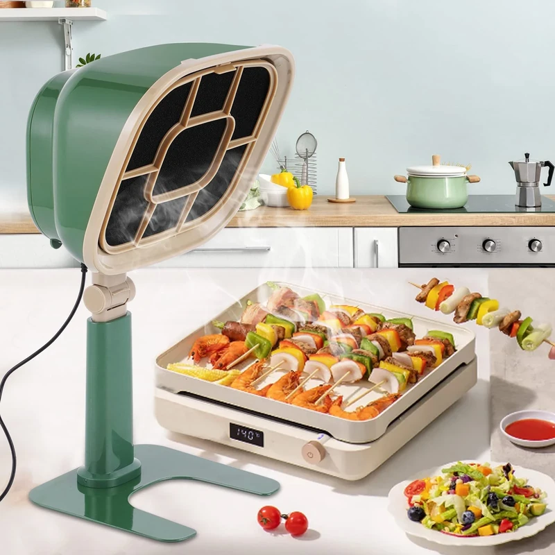 YJINGRUI Desktop Cooker Hood 9W Mini Portable Extractor Hood with 6 Levels of Height Adjustment and 3 Types of Angle Adjustment for Hot Pot,BBQ,Kichen(Green)