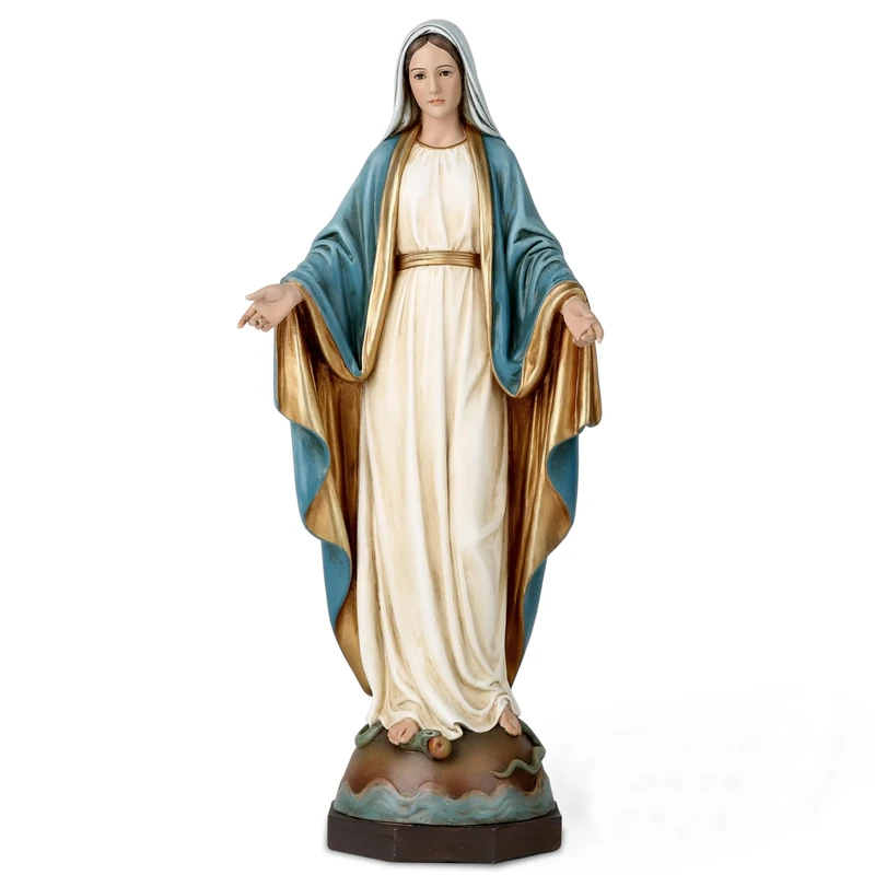 BC Catholic Our Lady of Grace Statue, Virgin Mary Figure for Altar, Religious Gift to Mom, Catholic Home Decor, 13.5 inch H, Hand Painted by Buildclassic (Elegant)