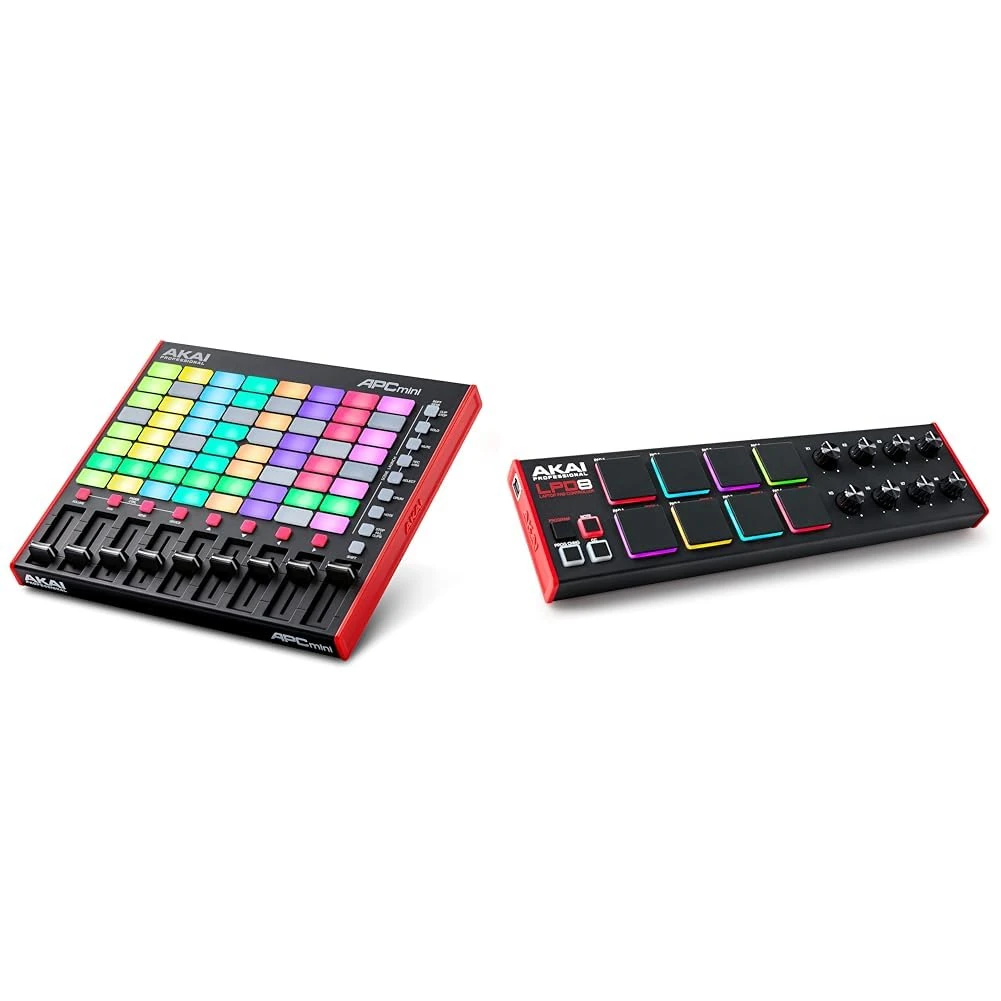 AKAI Professional APC Mini MK2 - USB MIDI Pad Controller for Clip Launching with Ableton Live Lite & LPD8 - USB MIDI Controller with 8 Responsive MPC Drum Pads for Mac and PC