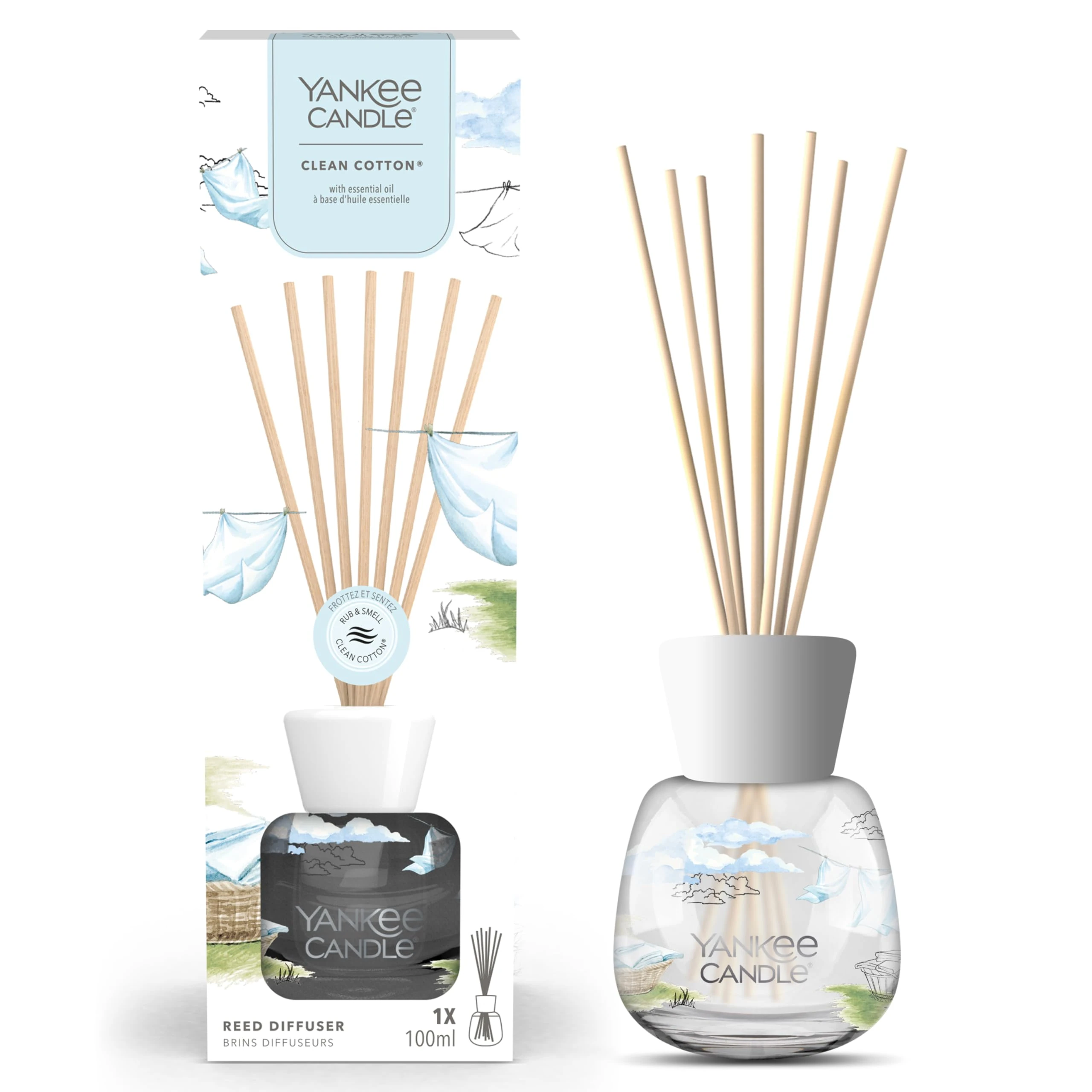 Yankee Candle Signature Scented Reed Diffuser | Clean Cotton Aroma Diffuser | up to 10 Weeks of Fragrance | 100 ml for Women