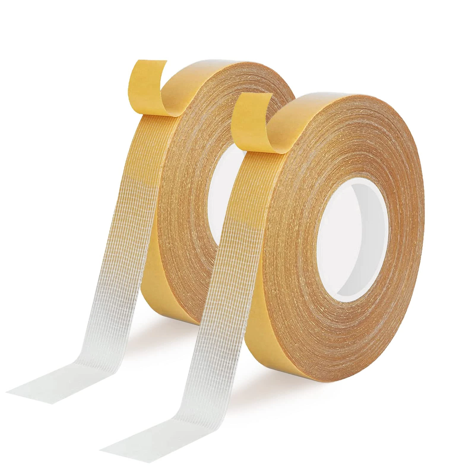 KEYRI 2 Rolls 0.6inch x 66ft Double Sided Heavy Duty Super Sticky Fabric Tape - Clear Adhesive for Carpet, Wall, Floor, Mat, Craft - Wide Mounting (2 Rolls)