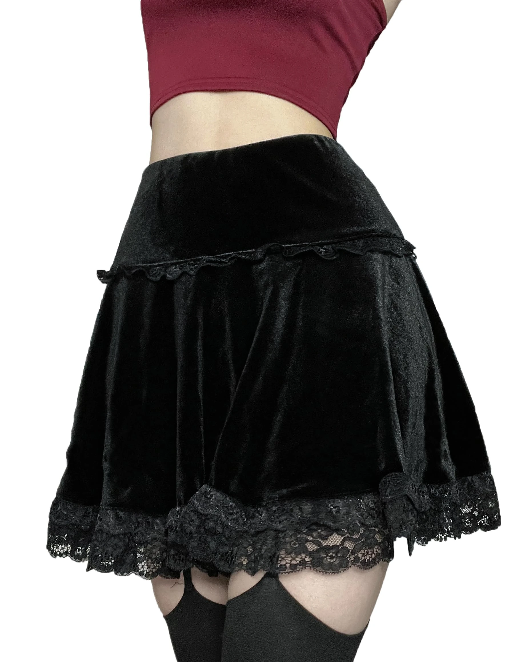 DINGJIUYAN Black Halloween Skirt, Women's Goth, Gothic Clothes, Black Mini, School Girl Outfit, Sexy,Velvet Skirts