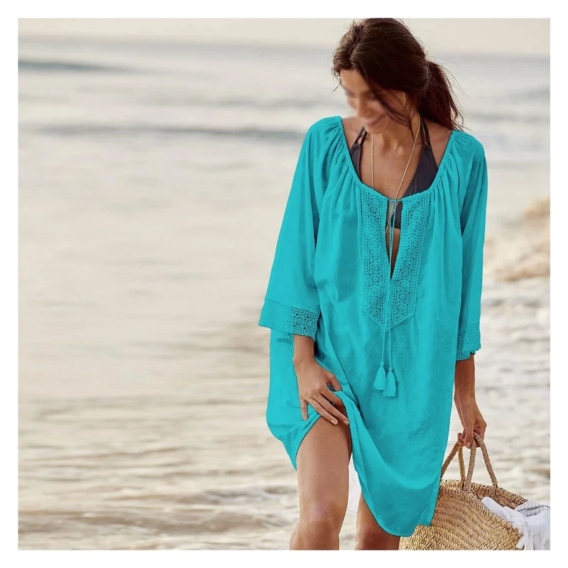 Bikini Cover Up Women Swimsuit Cover-up Beach Bathing Suit Tassel Beach Wear Knitting Swimwear Mesh Beach Dress Tunic Robe