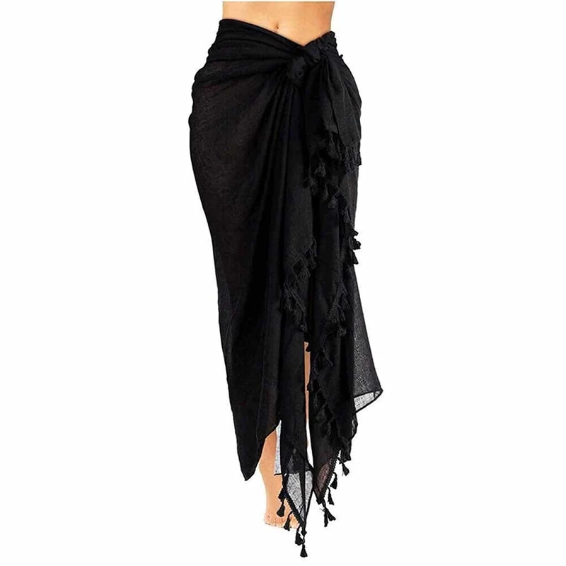 Women Sarong Pareo Wrap Bikini Cover Up Sheer Beachwear Tassel Skirt Maxi Dress Swimsuit Swimwear Bathing Suit Beach Cover Up