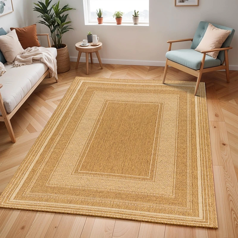 Livabliss Struda Indoor Outdoor Rug - Large Boho Rugs for Living Room 200x275 cm Dining, Kitchen Carpet, Patterned Neutral and Coloured Rugs, Waterproof, Stain Durable - Amber, Tan and Dark Brown