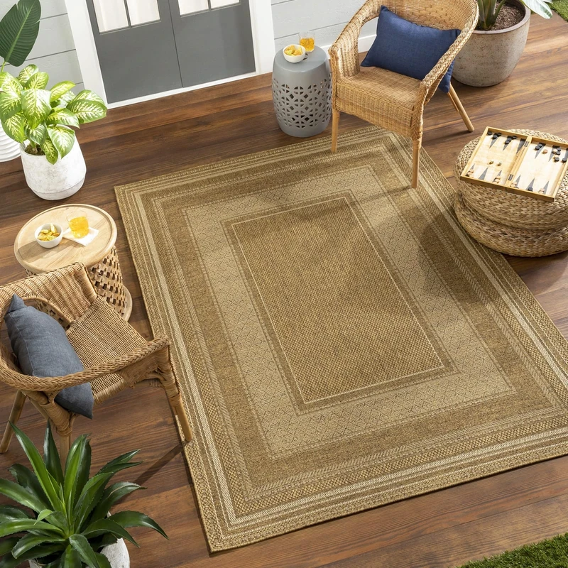 Livabliss Struda Indoor Outdoor Rug - Large Boho Rugs for Living Room 160x213 cm Dining, Kitchen Carpet, Patterned Neutral and Coloured Rugs, Waterproof, Stain Durable - Amber, Tan and Dark Brown