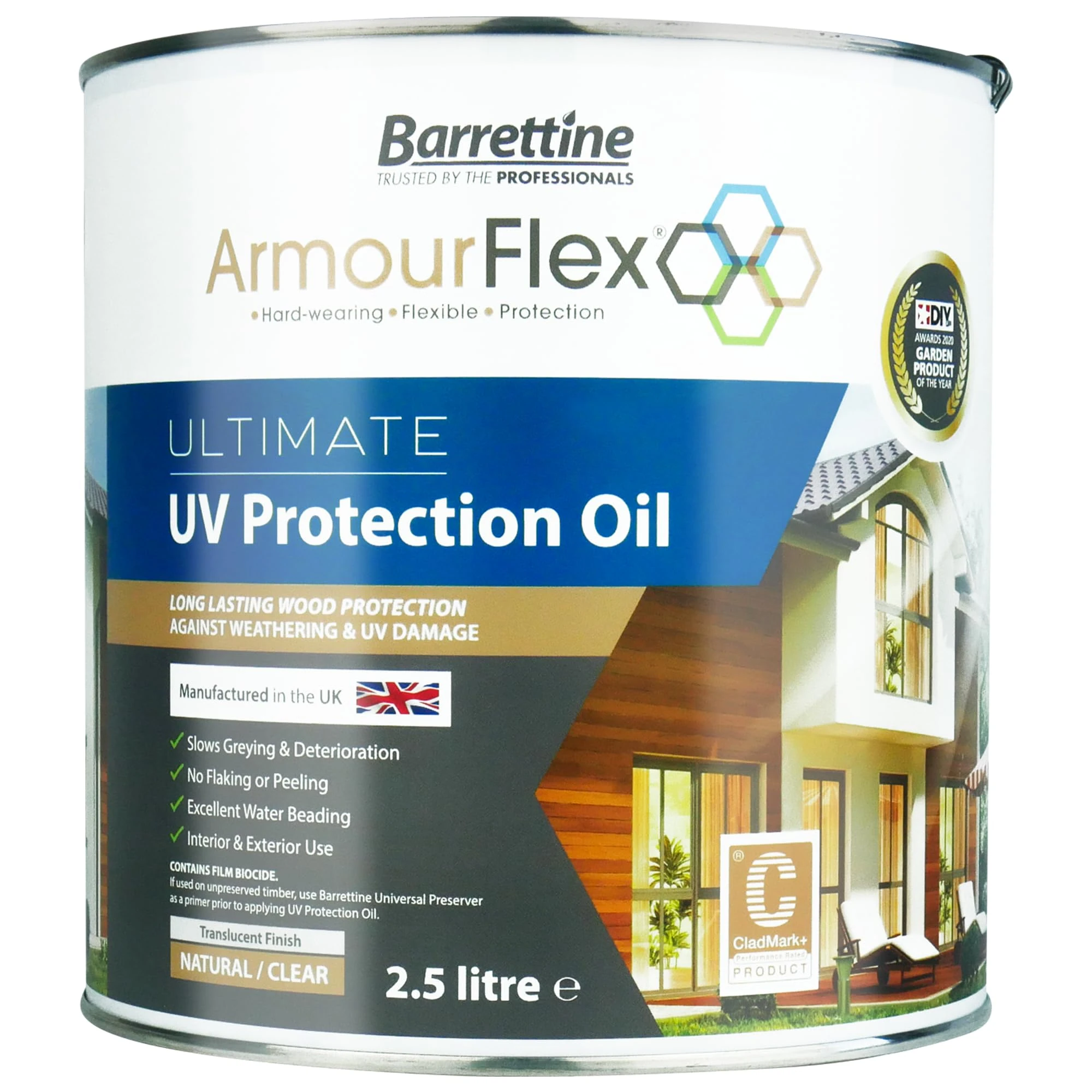 Barrettine Armourflex Ultimate UV Protection Oil (2.5L) - Interior & Exterior Wood Oil for Long Lasting Wood Protection Against Weathering & UV Damage with a Natural, Clear Finish