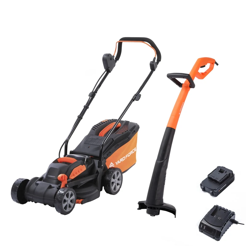 Yard Force 20V 5.0Ah 33cm Cordless Lawnmower with 30L Grass Bag and 25cm Grass Trimmer with Lithium-Ion Battery & Charger - LM C33B & LT C25B