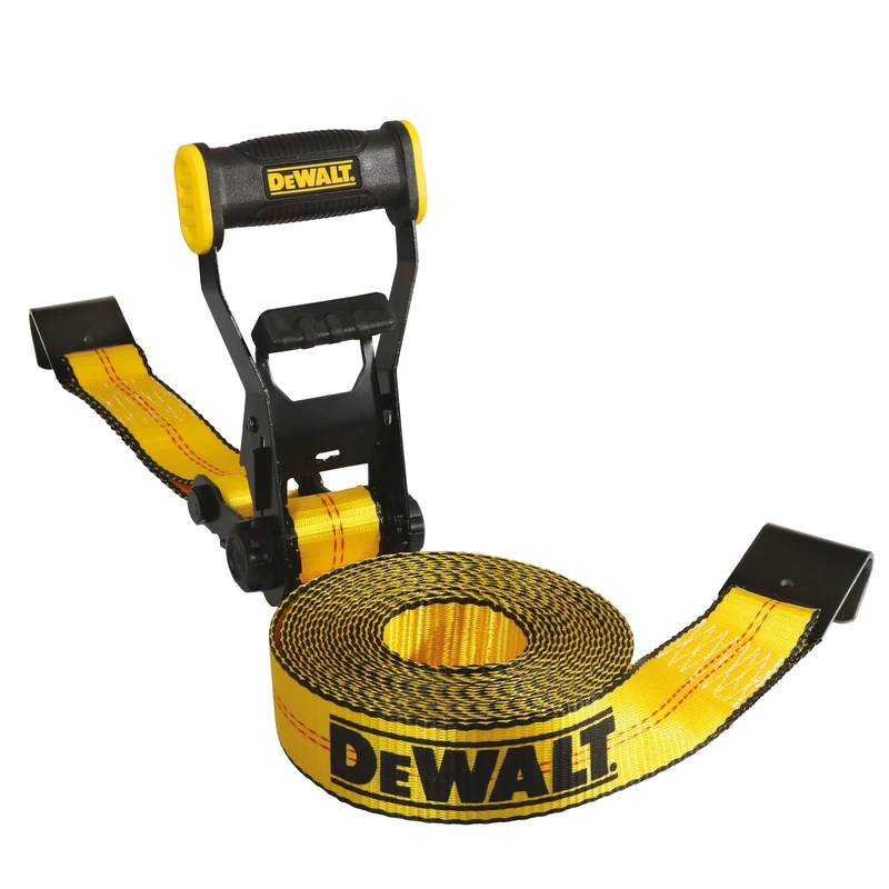 DEWALT DXBC10000F Black/Yellow 2" x 27' Ratchet Tie Down Strap with Flat Hook - Heavy-Duty Cargo Securing (10,000 lb Break Strength)