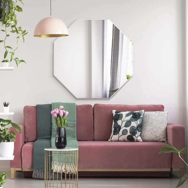 MirrorOutlet The Octa - Large Bevelled edged Modern Octagonal Wall Mirror 31" X 31" (80cm X 80cm) Silver Mirror Glass On A Black Backing